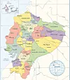 Färglagd karta över Ecuador där alla provinser är markerade med namn.