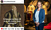 Kvinna på museum framför historiska dräkter bredvid Livrustkammarens Instagram-inlägg.