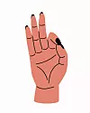 Illustration av hand som visar gyan mudra.