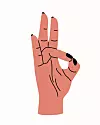 Illustrerad hand med svarta naglar som gör prithvi mudra.