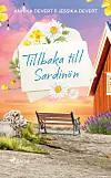 Bokomslag med solnedgång, bänk, får, blommor och ett hus vid kusten.