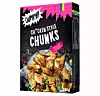 Förpackning med ch*cken style chunks och bild på gyllene vegobitar som ser ut som kyckling.