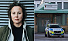 Polisbil parkerad framför entrén till Campus Risbergska med en porträttbild intill.