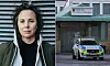 Polisbil parkerad framför entrén till Campus Risbergska med en porträttbild intill.