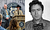 Ett montage med Ted Bundys mugshot och en Utah County Sheriff’s Office-scen vid en talarstol.