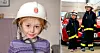 Gry och Isabelle fick prova full brandmannautstyrsel på brandstationen. Efter besöket fick de varsin brandhjälm att ta hem som minne. | Foto: Johan Gunséus, Min stora dag