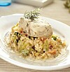 Ångad sej med grönsaksrisotto och kaviarsås