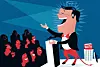 Med utstrålning och storartade visioner kan man gå hur långt som helst – åtminstone tills verkligheten hinner upp en … Illustration: Jens Magnusson